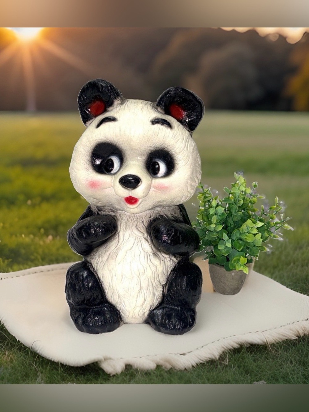 Vtg Chalkware Panda Bear Coin Bank Large 12" Black White Kitsch Decor Mexico